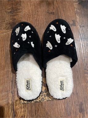 Dluxe by dearfoams Women's HALLOWEEN Scuff Ghost Slippers - Black XL US (11-12)